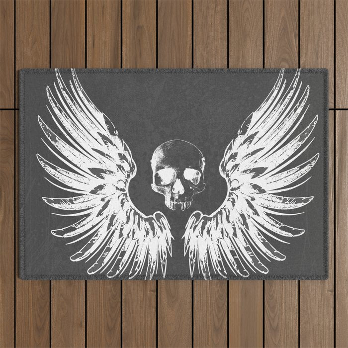 Grey & White Rock Angel Wings Skull Outdoor Rug Gallery Image 1
