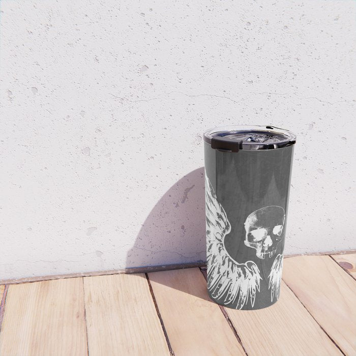 Grey & White Rock Angel Wings Skull Travel Mug Gallery Image 4