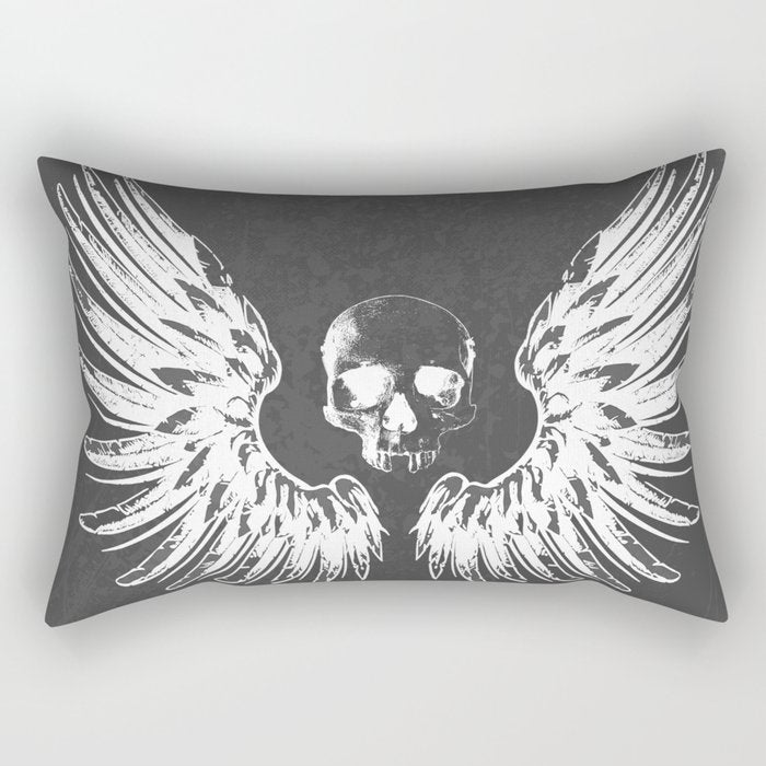 Grey & White Rock Angel Wings Skull Rectangular Pillow Gallery Image 2