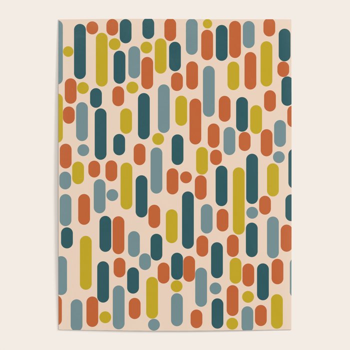Morningside Heights Mid Century Modern Pattern in Steel Blue, Mustard, Orange, and Cream Tones Poster Gallery Image 1