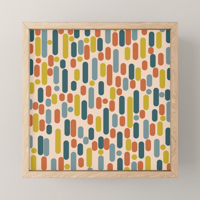Morningside Heights Mid Century Modern Pattern in Steel Blue, Mustard, Orange, and Cream Tones Mini Art Print Gallery Image 1