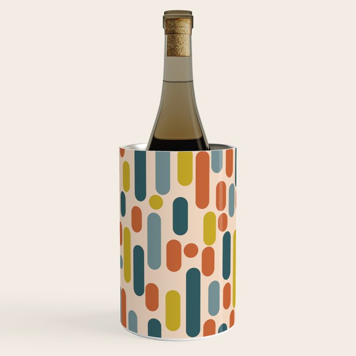 Morningside Heights Mid Century Modern Pattern in Steel Blue, Mustard, Orange, and Cream Tones Wine Chiller Gallery Image 1