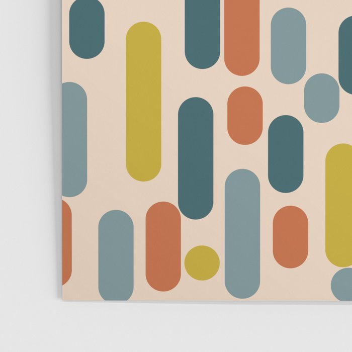 Morningside Heights Mid Century Modern Pattern in Steel Blue, Mustard, Orange, and Cream Tones Poster Gallery Image 3