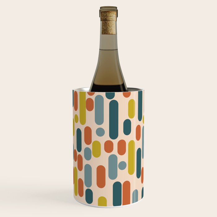 Morningside Heights Mid Century Modern Pattern in Steel Blue, Mustard, Orange, and Cream Tones Wine Chiller Gallery Image 2