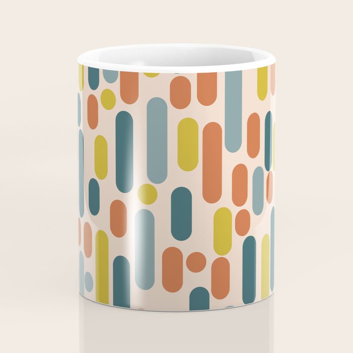Morningside Heights Mid Century Modern Pattern in Steel Blue, Mustard, Orange, and Cream Tones Coffee Mug Gallery Image 4