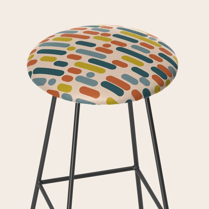 Morningside Heights Mid Century Modern Pattern in Steel Blue, Mustard, Orange, and Cream Tones Stool Gallery Image 2