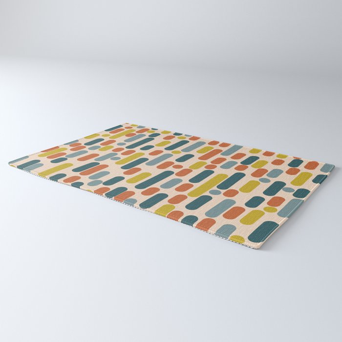 Morningside Heights Mid Century Modern Pattern in Steel Blue, Mustard, Orange, and Cream Tones Rug Gallery Image 3