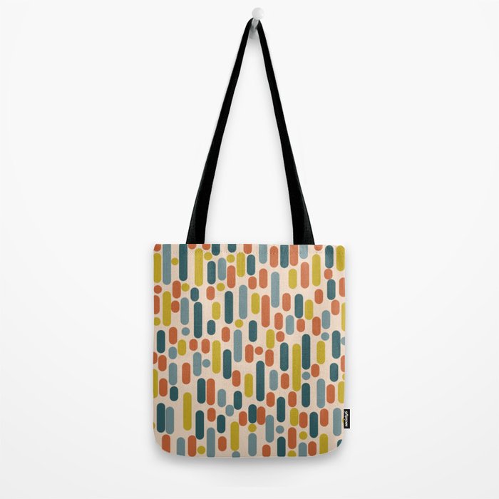 Morningside Heights Mid Century Modern Pattern in Steel Blue, Mustard, Orange, and Cream Tones Tote Bag Gallery Image 2