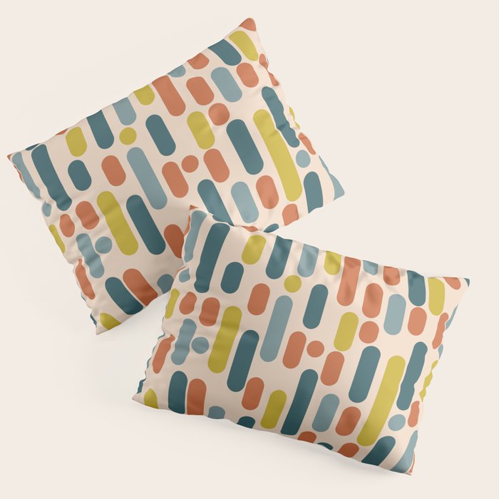 Morningside Heights Mid Century Modern Pattern in Steel Blue, Mustard, Orange, and Cream Tones Pillow Sham Gallery Image 1