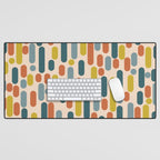 Morningside Heights Mid Century Modern Pattern in Steel Blue, Mustard, Orange, and Cream Tones Desk Mat Gallery Image 1