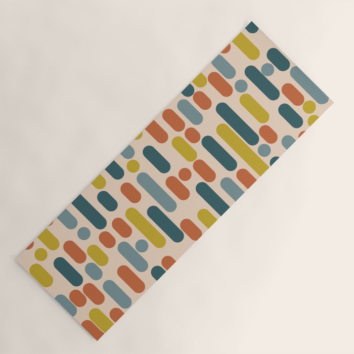 Morningside Heights Mid Century Modern Pattern in Steel Blue, Mustard, Orange, and Cream Tones Yoga Mat Gallery Image 1