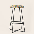 Morningside Heights Mid Century Modern Pattern in Steel Blue, Mustard, Orange, and Cream Tones Stool Gallery Image 1