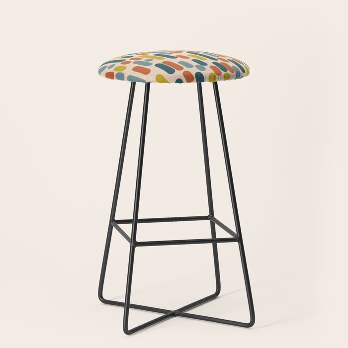 Morningside Heights Mid Century Modern Pattern in Steel Blue, Mustard, Orange, and Cream Tones Stool Gallery Image 1