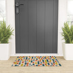 Morningside Heights Mid Century Modern Pattern in Steel Blue, Mustard, Orange, and Cream Tones Welcome Mat Gallery Image 3