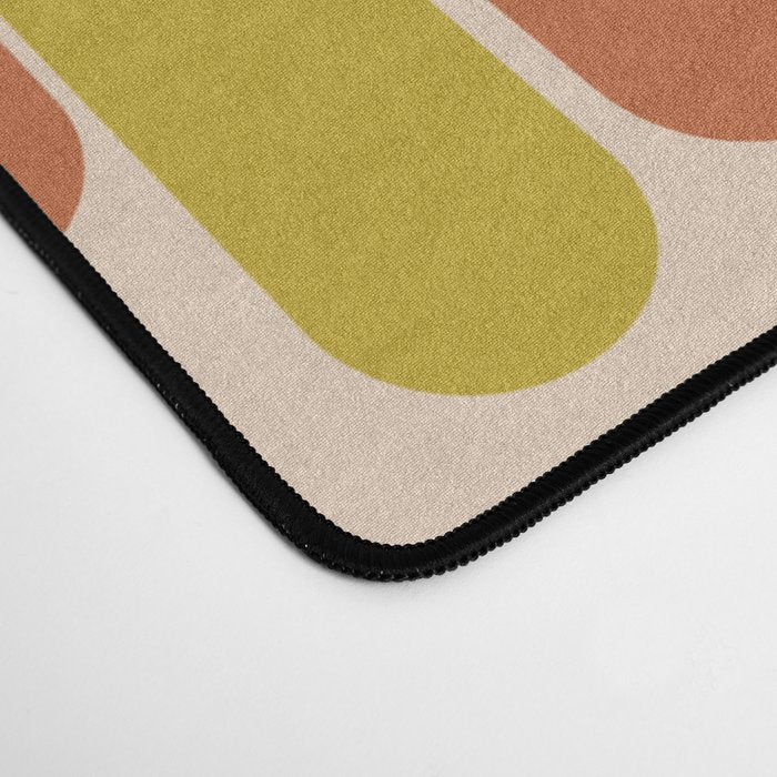 Morningside Heights Mid Century Modern Pattern in Steel Blue, Mustard, Orange, and Cream Tones Desk Mat Gallery Image 4