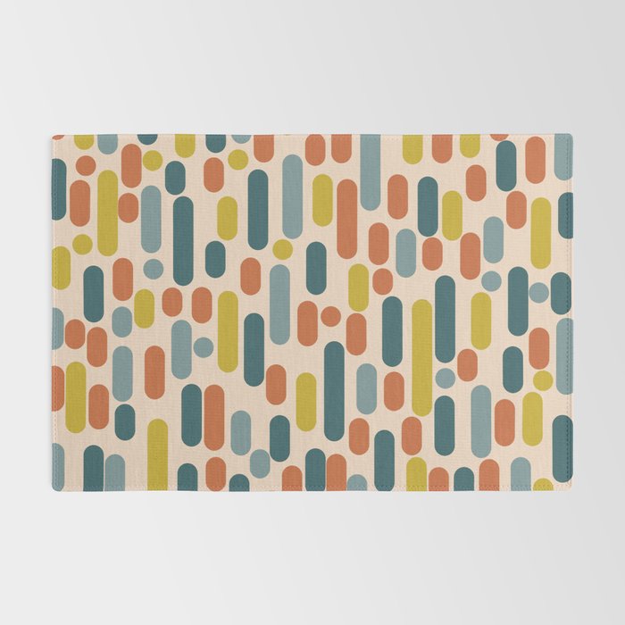 Morningside Heights Mid Century Modern Pattern in Steel Blue, Mustard, Orange, and Cream Tones Rug Gallery Image 2
