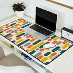 Morningside Heights Mid Century Modern Pattern in Steel Blue, Mustard, Orange, and Cream Tones Desk Mat Gallery Image 2