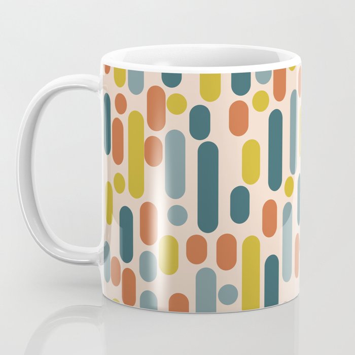 Morningside Heights Mid Century Modern Pattern in Steel Blue, Mustard, Orange, and Cream Tones Coffee Mug Gallery Image 3