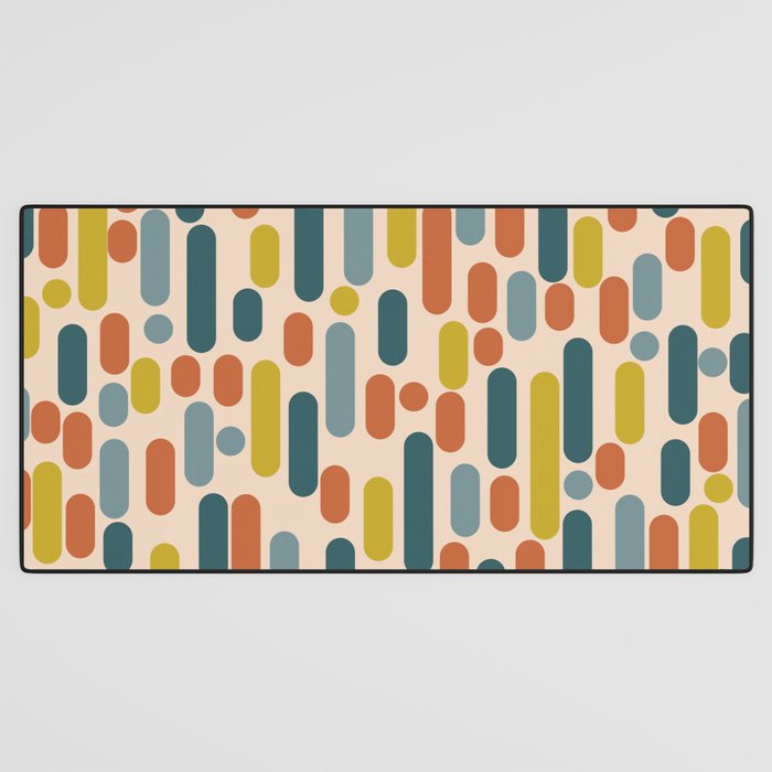 Morningside Heights Mid Century Modern Pattern in Steel Blue, Mustard, Orange, and Cream Tones Desk Mat Gallery Image 3