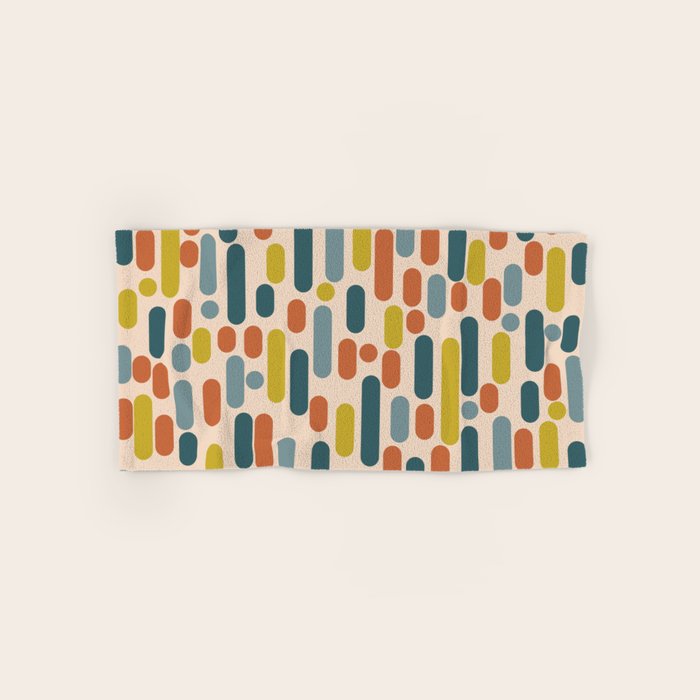 Morningside Heights Mid Century Modern Pattern in Steel Blue, Mustard, Orange, and Cream Tones Bath Towel Gallery Image 1