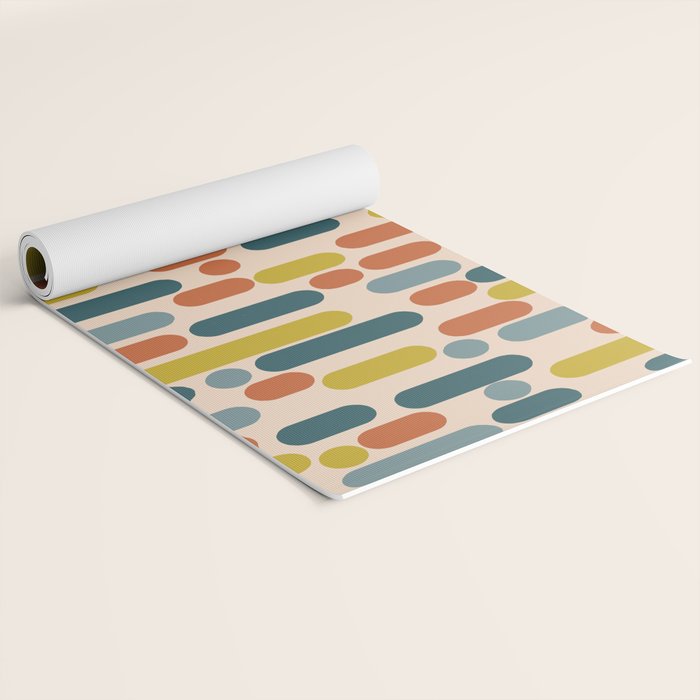 Morningside Heights Mid Century Modern Pattern in Steel Blue, Mustard, Orange, and Cream Tones Yoga Mat Gallery Image 2