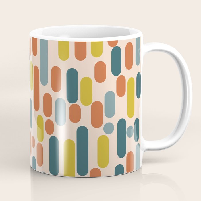 Morningside Heights Mid Century Modern Pattern in Steel Blue, Mustard, Orange, and Cream Tones Coffee Mug Gallery Image 1