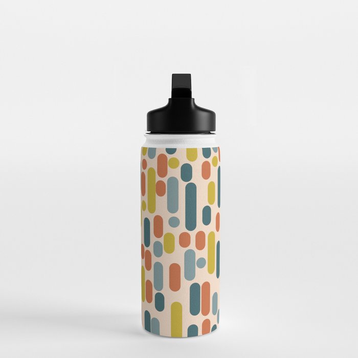 Morningside Heights Mid Century Modern Pattern in Steel Blue, Mustard, Orange, and Cream Tones Water Bottle Gallery Image 3