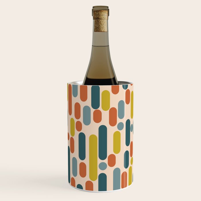 Morningside Heights Mid Century Modern Pattern in Steel Blue, Mustard, Orange, and Cream Tones Wine Chiller Gallery Image 3