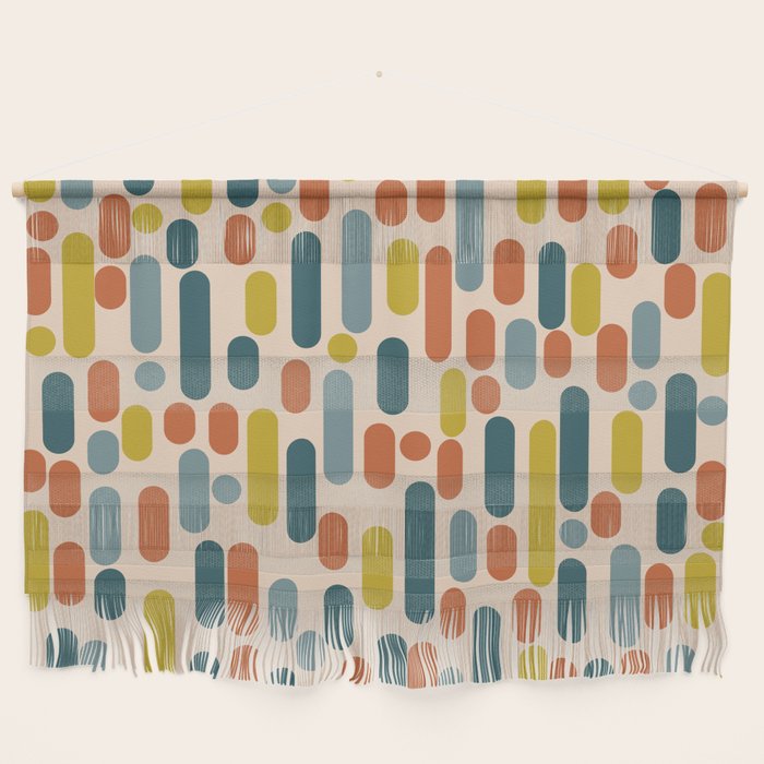 Morningside Heights Mid Century Modern Pattern in Steel Blue, Mustard, Orange, and Cream Tones Wall Hanging Gallery Image 1