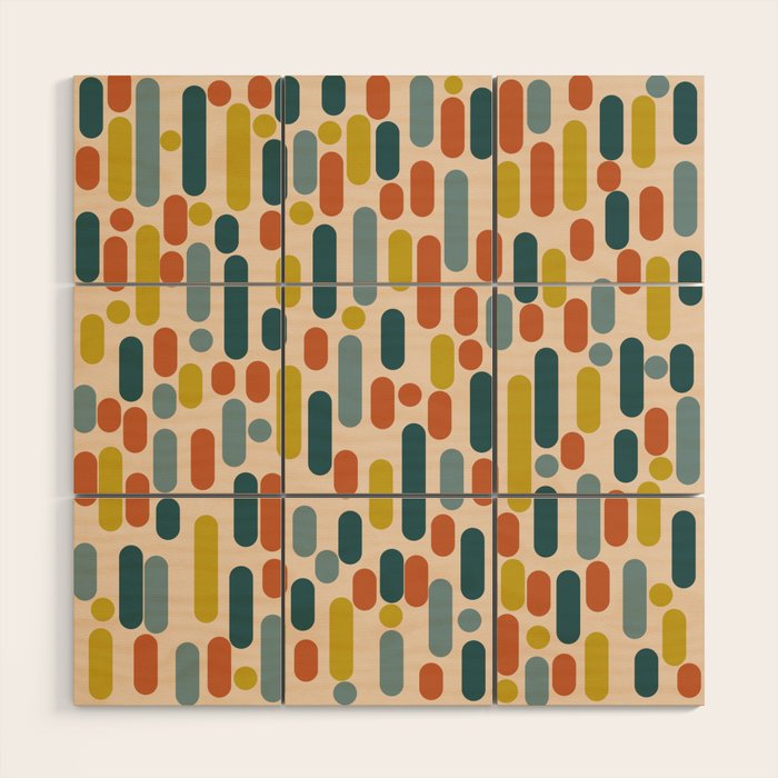 Morningside Heights Mid Century Modern Pattern in Steel Blue, Mustard, Orange, and Cream Tones Wood Wall Art Gallery Image 1