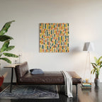 Morningside Heights Mid Century Modern Pattern in Steel Blue, Mustard, Orange, and Cream Tones Wood Wall Art Gallery Image 2