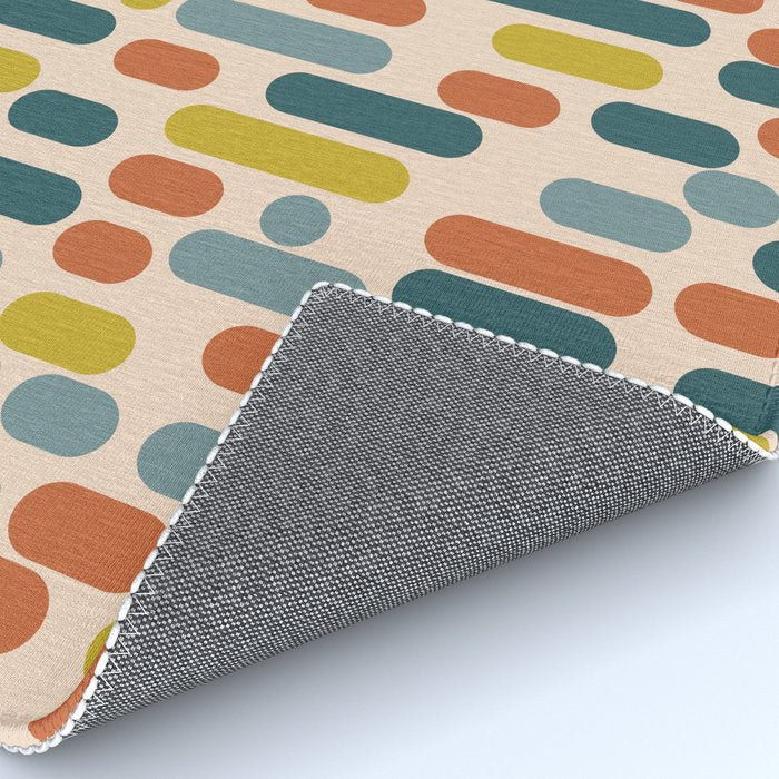 Morningside Heights Mid Century Modern Pattern in Steel Blue, Mustard, Orange, and Cream Tones Rug Gallery Image 4