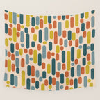 Morningside Heights Mid Century Modern Pattern in Steel Blue, Mustard, Orange, and Cream Tones Wall Tapestry Gallery Image 4