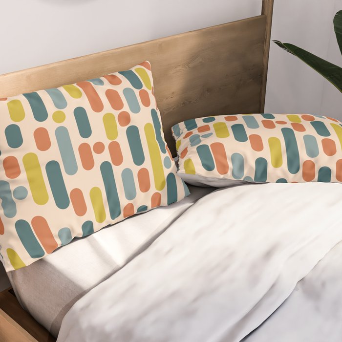 Morningside Heights Mid Century Modern Pattern in Steel Blue, Mustard, Orange, and Cream Tones Pillow Sham Gallery Image 2