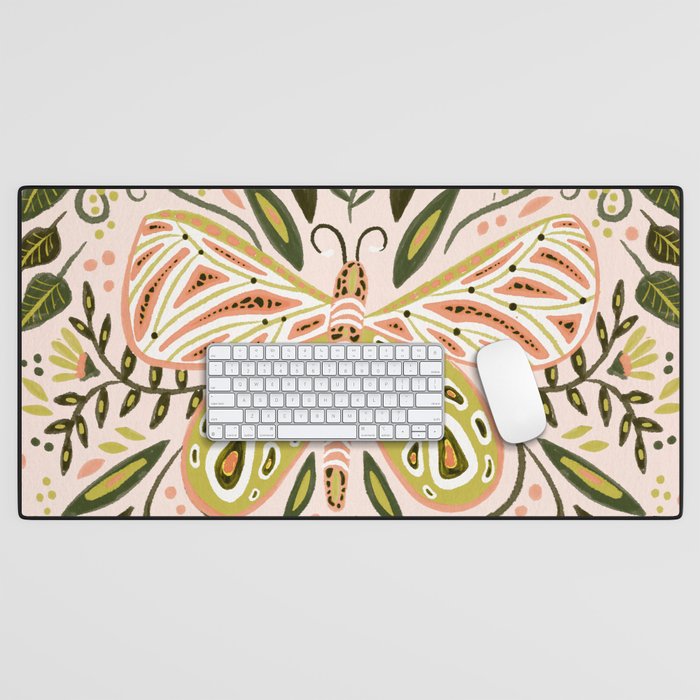 Butterfly Symmetry - Blush & Lime Desk Mat Gallery Image 1