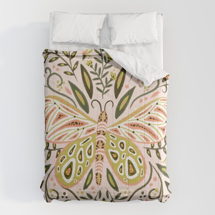 Butterfly Symmetry - Blush & Lime Comforter Gallery Image 6