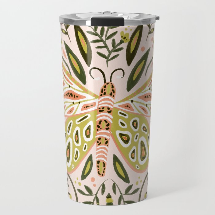 Butterfly Symmetry - Blush & Lime Travel Mug Gallery Image 1