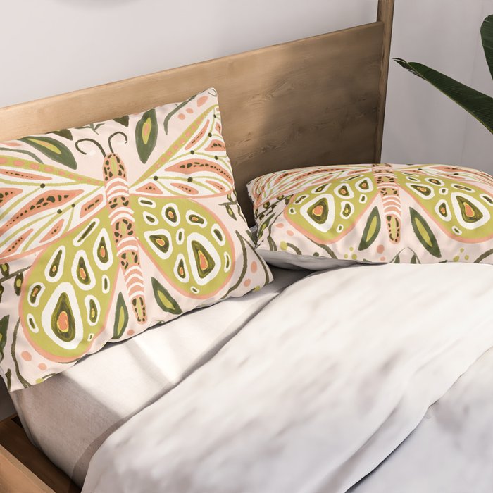 Butterfly Symmetry - Blush & Lime Pillow Sham Gallery Image 2