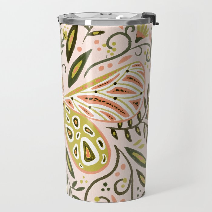 Butterfly Symmetry - Blush & Lime Travel Mug Gallery Image 2