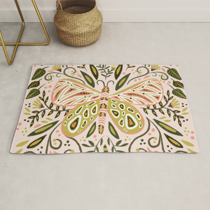 Butterfly Symmetry - Blush & Lime Rug Gallery Image 1
