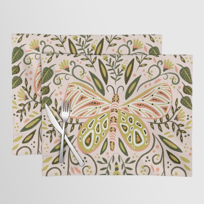 Butterfly Symmetry - Blush & Lime Placemat Gallery Image 1