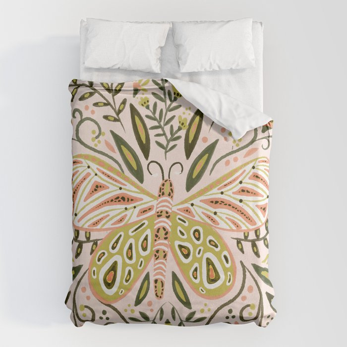 Butterfly Symmetry - Blush & Lime Duvet Cover Gallery Image 1
