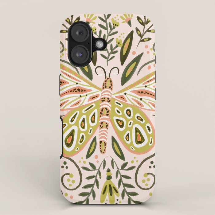 Butterfly Symmetry - Blush & Lime iPhone Case Gallery Image 1
