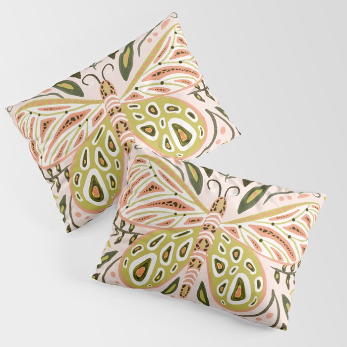 Butterfly Symmetry - Blush & Lime Pillow Sham Gallery Image 1