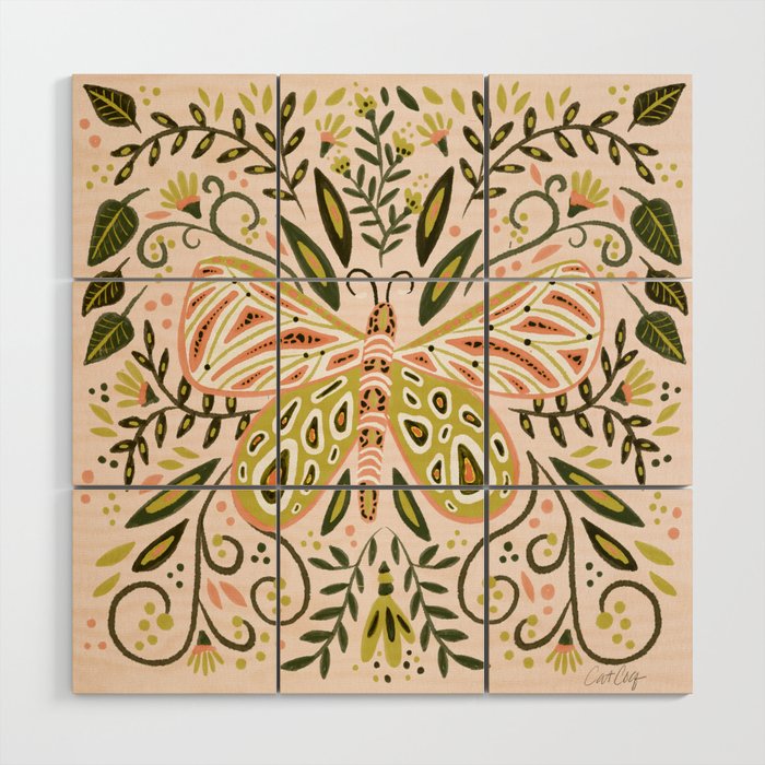 Butterfly Symmetry - Blush & Lime Wood Wall Art Gallery Image 1
