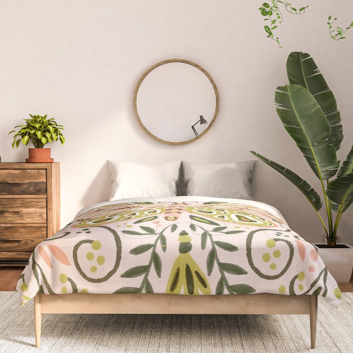 Butterfly Symmetry - Blush & Lime Comforter Gallery Image 3