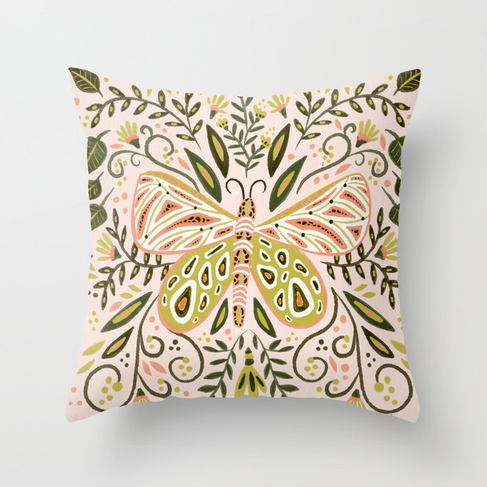 Butterfly Symmetry - Blush & Lime Throw Pillow Gallery Image 6
