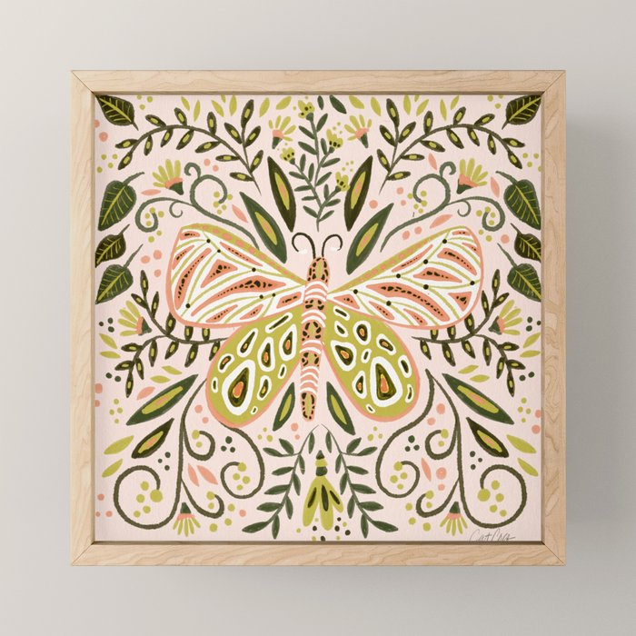 Butterfly Symmetry - Blush & Lime Mini Art Print Gallery Image 1
