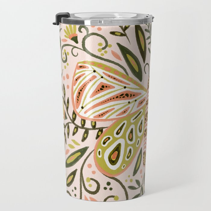 Butterfly Symmetry - Blush & Lime Travel Mug Gallery Image 3