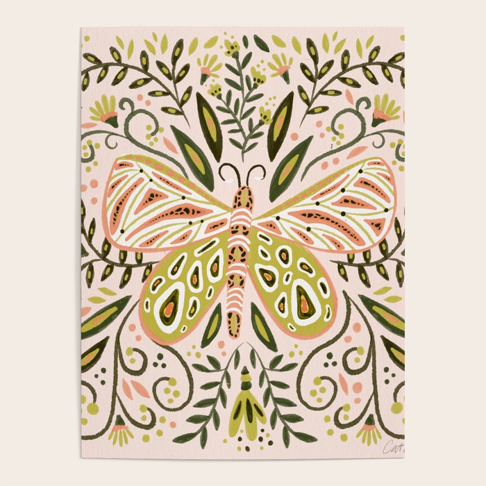 Butterfly Symmetry - Blush & Lime Poster Gallery Image 1